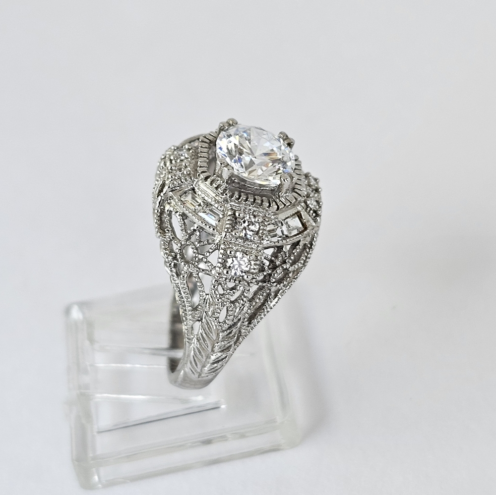 Authentic Victoria Wieck Art Deco Diamonique Ring Sterling Silver Size 7 - Picture 4 of 14